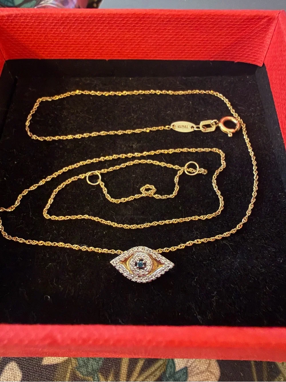 Zales 10K Gold Evil Eye Necklace with Blue Center and Diamond Halo